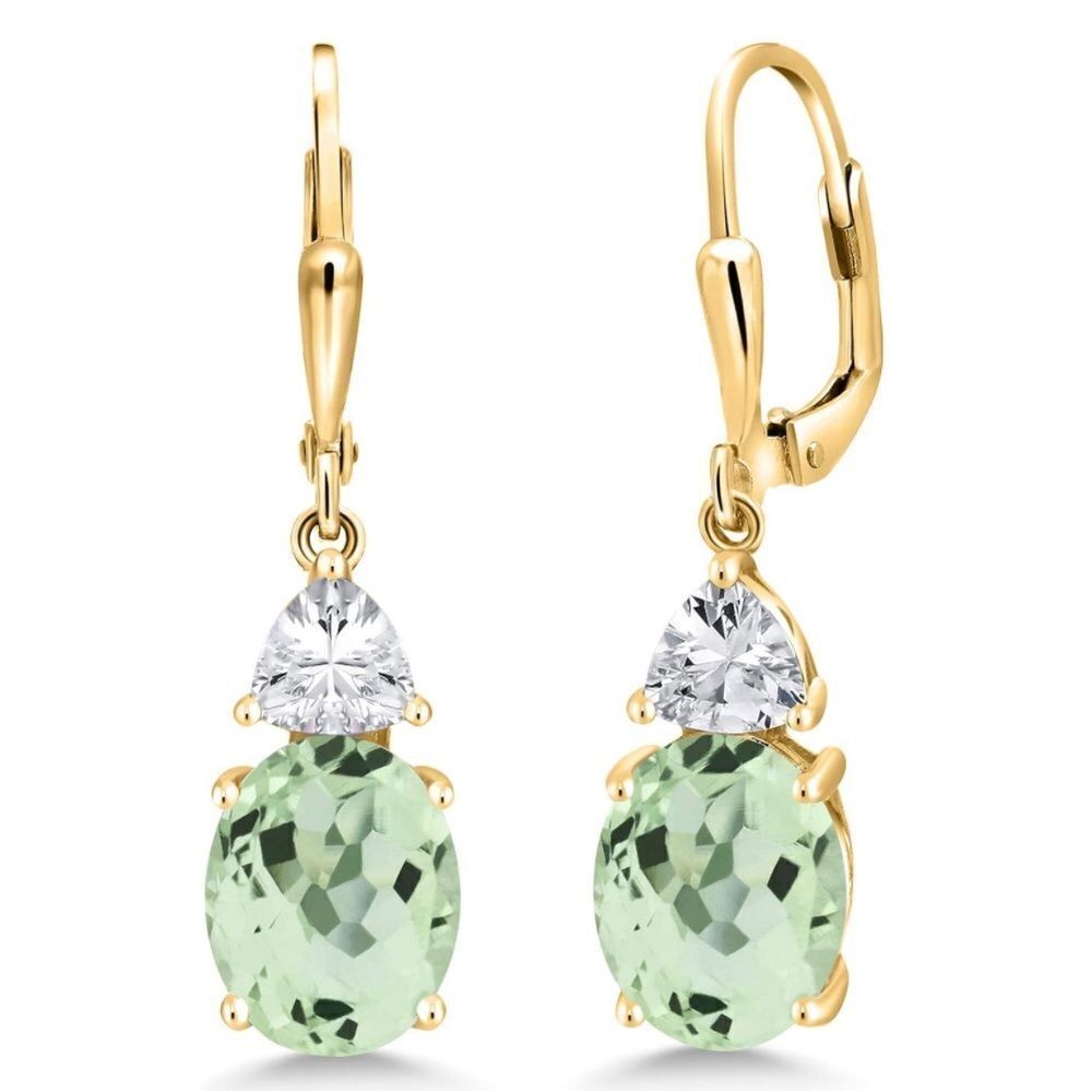 18K Yellow Gold 6.34 Cttw Prasiolite and Diamond Cubic Zirconia Drop Earrings